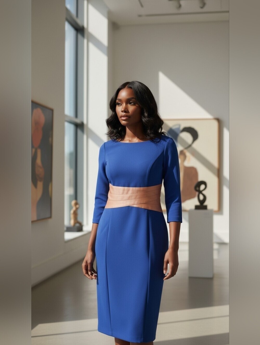 Focus By Shani Royal Blue Colorblock Sheath Dress Size 6
